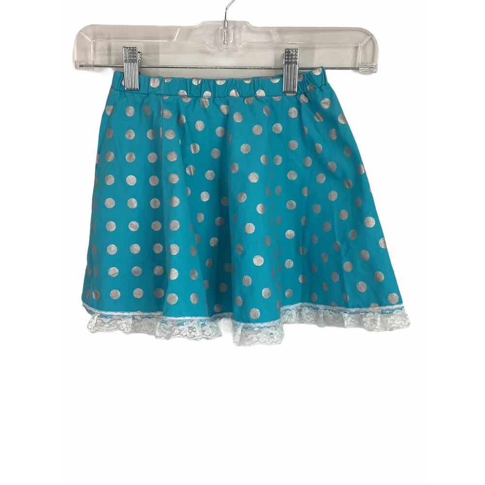 Unbranded Blue Metallic Polka Dot Lace Trim Mini Skirt Kid’s Youth